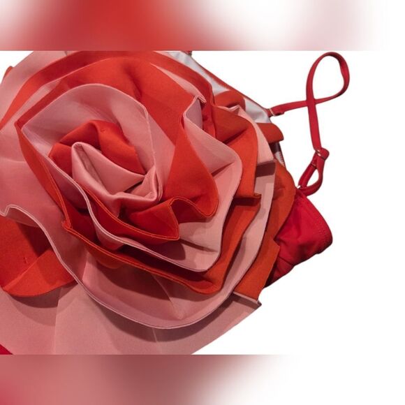 Womens Red Flower One Piece Swim Suit - Picture 3 of 4